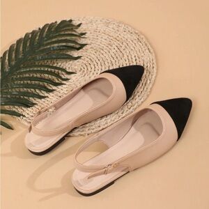 Wide Width Elegant Black and Cream Women's Slingback Flats